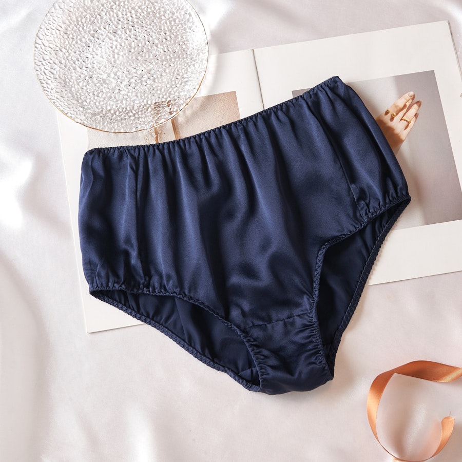 Navy Pure Mulberry Silk French Cut Panties | High Waist | 22 Momme | Float Collection Image # 149438