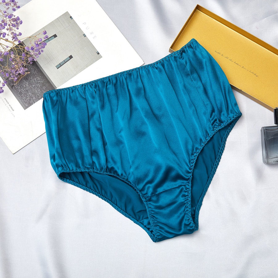 Turquoise Pure Mulberry Silk French Cut Panties | High Waist | 22 Momme | Float Collection Image # 149457