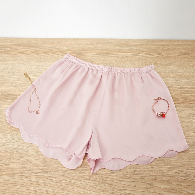 Dusty Rose Pure Silk Scallop Edged Shorts | 19 Momme Silk Charmeuse Draft photo