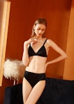 Black Pure Mulberry Silk Bikini Panties | Mid Waist | 22 Momme | Float Collection Thumbnail # 149582