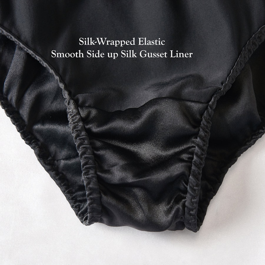 Black Pure Mulberry Silk Bikini Panties | Mid Waist | 22 Momme | Float Collection Image # 149588