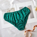 Emerald Green Pure Mulberry Silk Bikini Panties | Mid Waist | 22 Momme | Float Collection Thumbnail # 149644