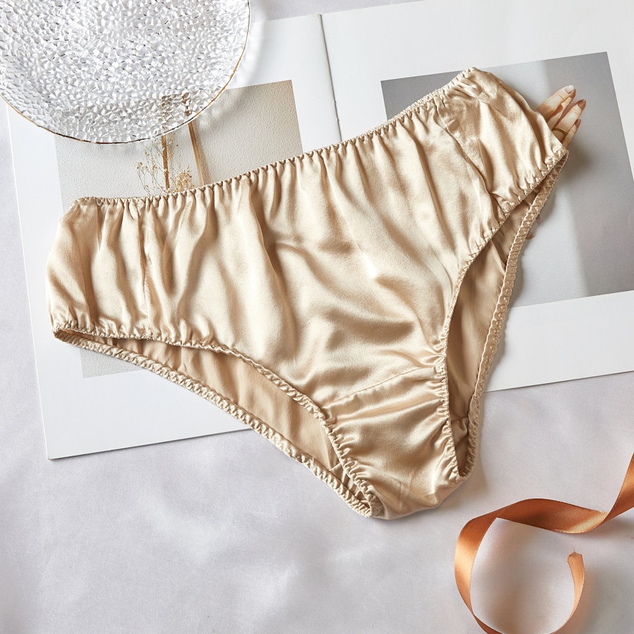 Beige Pure Mulberry Silk Bikini Panties | Mid Waist | 22 Momme | Float Collection Image # 149683