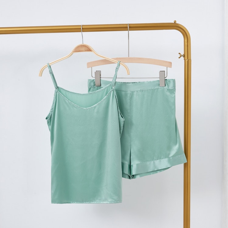 Jade Green Pure Mulberry Silk Camisole and Shorts Set | 19 Momme | Soar Collection photo