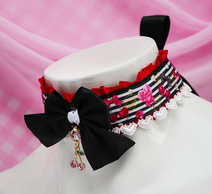 Pop My Cherry (Red & Black) Satin Ribbon Collar