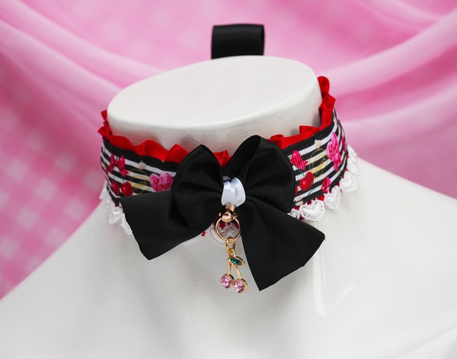 Pop My Cherry (Red & Black) Satin Ribbon Collar Image # 149968