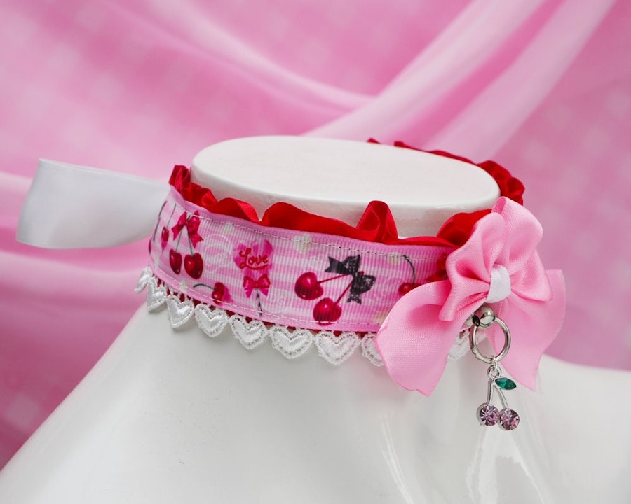 Pop My Cherry (Pink) Satin Ribbon Collar