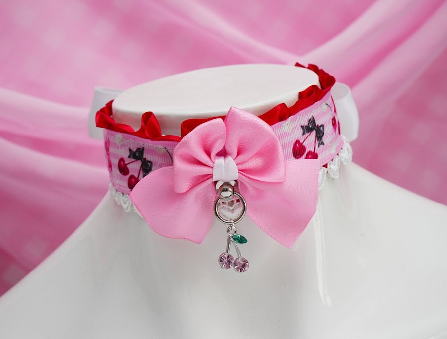 Pop My Cherry (Pink) Satin Ribbon Collar Image # 149973