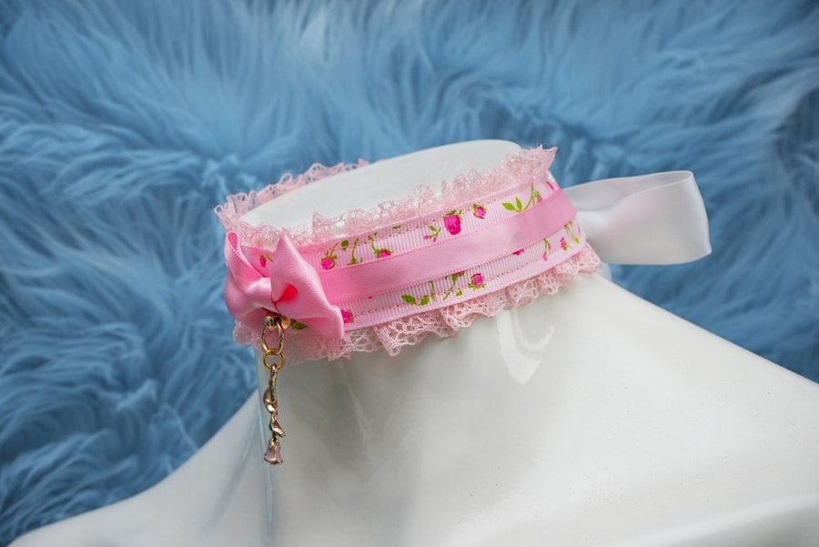 Pink Rose Lace & Ribbon Collar Image # 149983