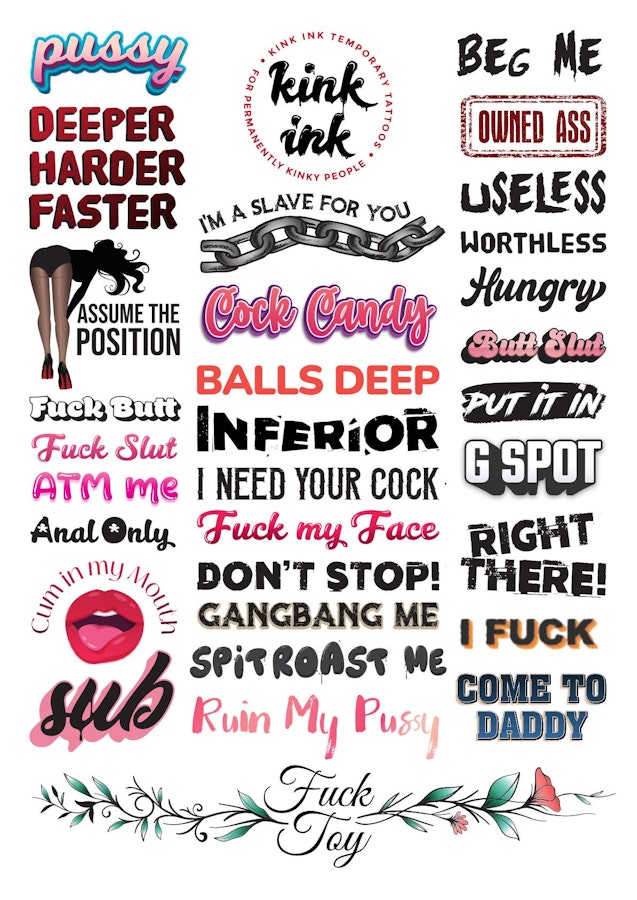 Hardcore Words and Phrases (Mega Sheet #3) -  31 Adult Temporary Tattoos