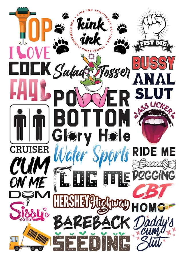 A4 Male Gay Kinky (Mega Sheet) - 26 Adult Temporary Tattoos