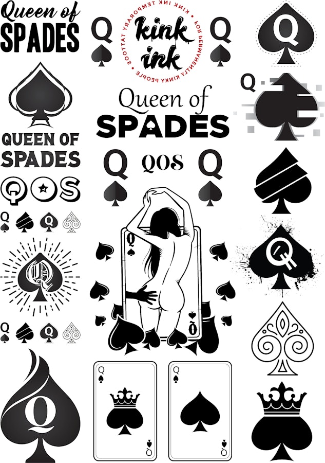 A4 Queen of Spades (Mega Sheet - 23 Adult Temporary Tattoos