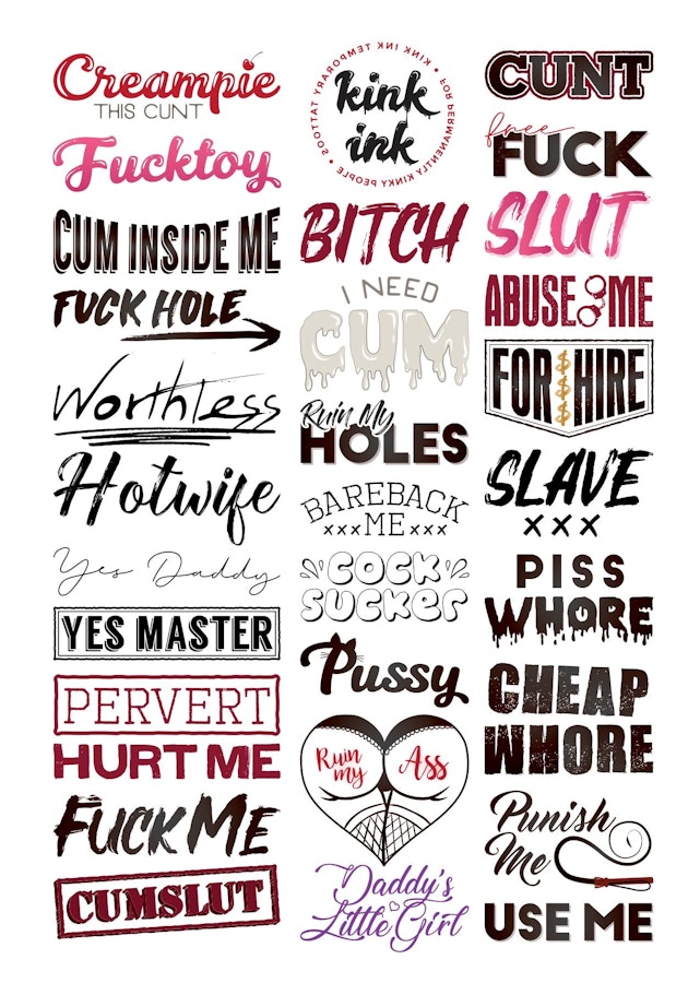 Hardcore Words and Phrases (Mega Sheet #1) -  32 Adult Temporary Tattoos