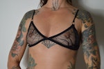 Black sheer BABE spiderweb bra, see thru mesh goth triangle bralette soft cup and wire-free velvet lingerie. Handmade to order in your size. Thumbnail # 172964