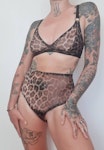 Leopard mesh crotchless SABBATH high waist knickers. Sheer open rear panties. Handmade to order sexy see thru lingerie. Thumbnail # 172996