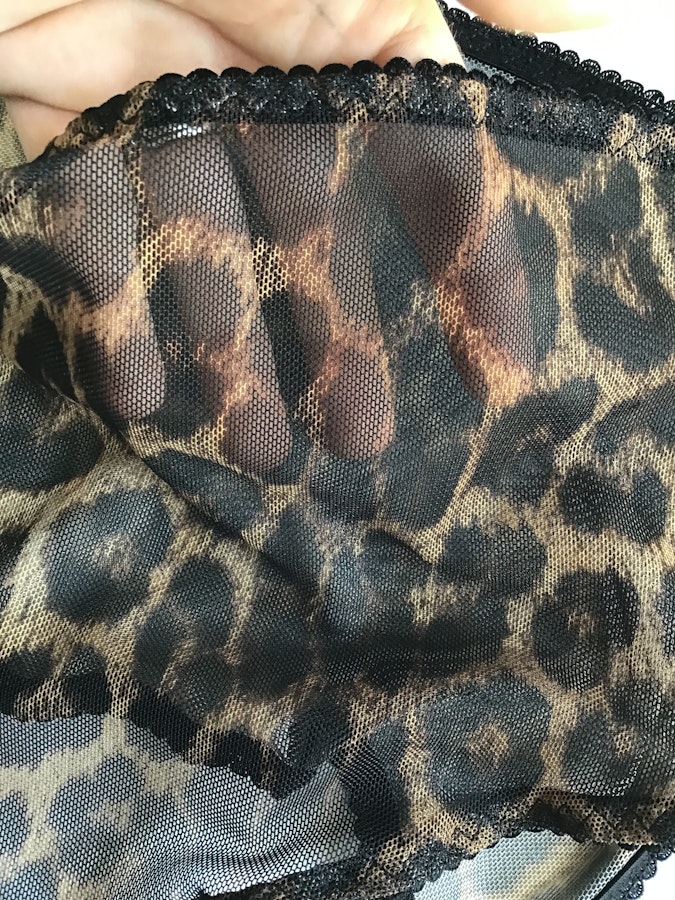 Leopard mesh crotchless SABBATH high waist knickers. Sheer open rear panties. Handmade to order sexy see thru lingerie. Image # 172997