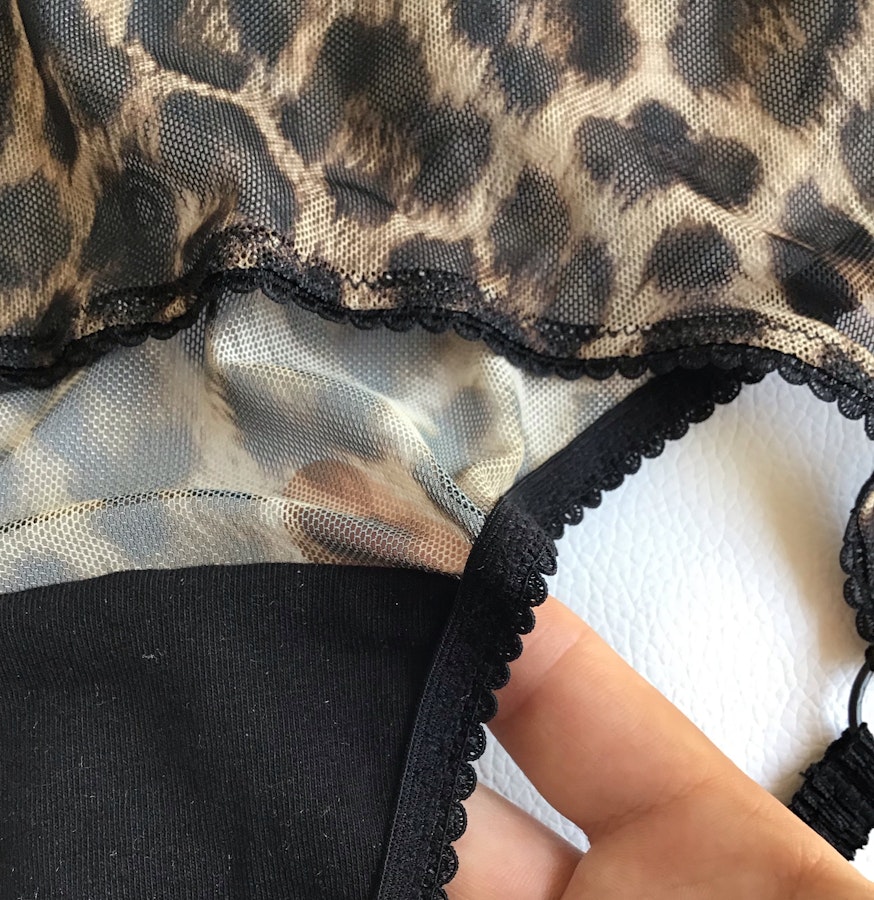 Leopard mesh crotchless SABBATH high waist knickers. Sheer open rear panties. Handmade to order sexy see thru lingerie. Image # 172999