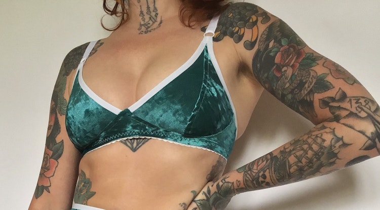Turquoise velvet TOUCH wire free bra. Soft cup design for comfort fit. Handmade to order lingerie in your size photo