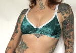 Turquoise velvet TOUCH wire free bra. Soft cup design for comfort fit. Handmade to order lingerie in your size Thumbnail # 173006