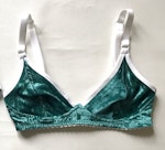 Turquoise velvet TOUCH wire free bra. Soft cup design for comfort fit. Handmade to order lingerie in your size Thumbnail # 173008