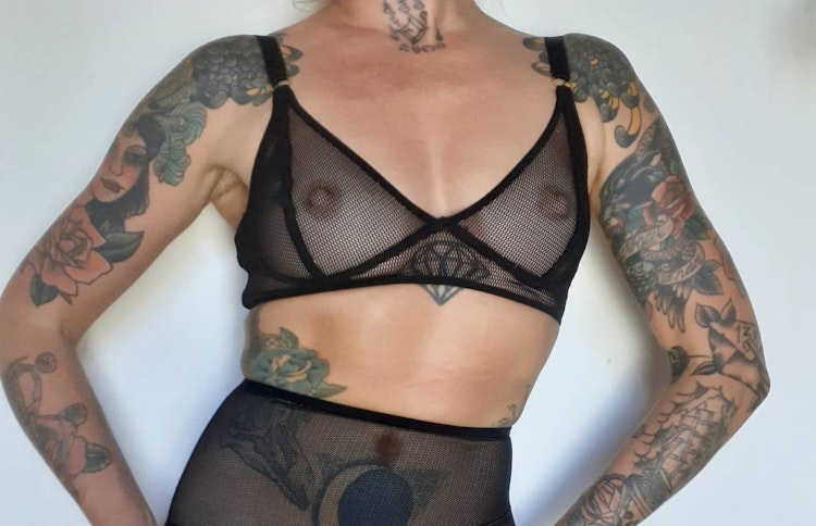 Black mesh TOUCH sheer bra. See thru wire free soft cup bralette. Custom sizing underwear. Handmade to order in your size sexy lingerie. photo