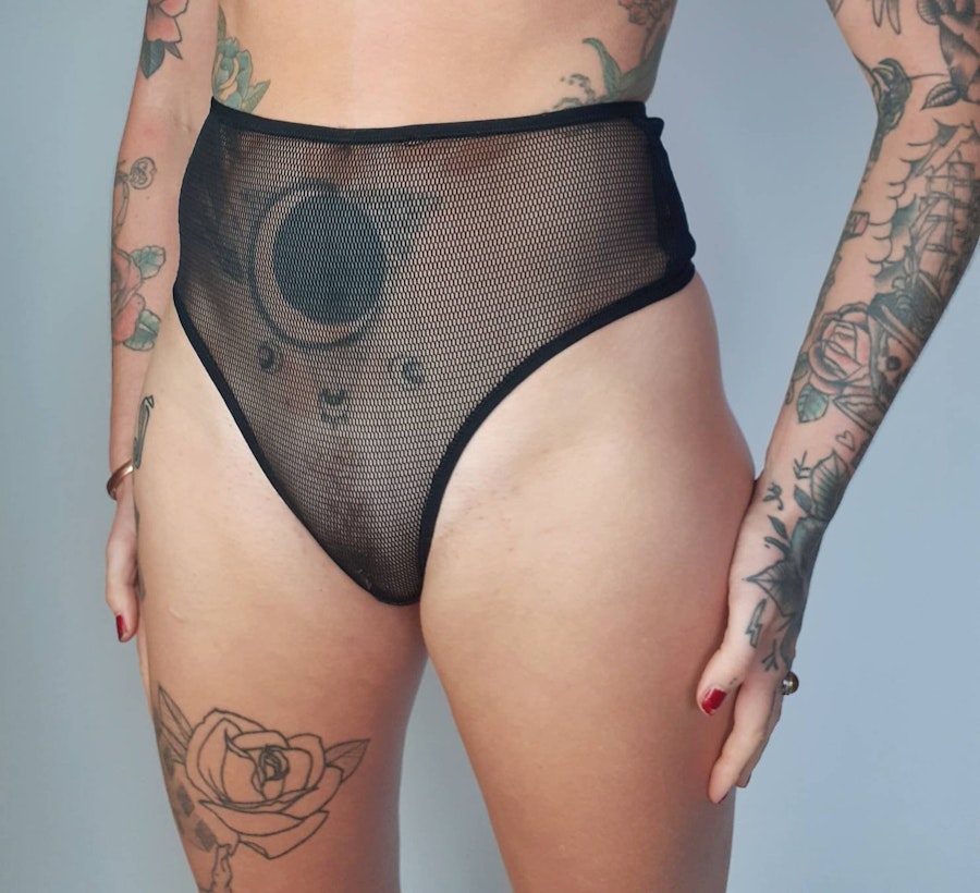 Black mesh FAITH high waist thong. See thru cheeky underwear. Handmade to order sheer sexy lingerie. Image # 173036