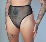 Black mesh FAITH high waist thong. See thru cheeky underwear. Handmade to order sheer sexy lingerie. Thumbnail # 173036