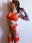 Red mesh FLOOZY sheer knickers. High leg see thru soft stretch fabric. Cut out high waist panties. Handmade to order sexy erotic lingerie Thumbnail # 173045