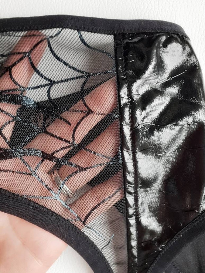 Black velvet & spiderweb mesh suspender belt. High waist see thru burlesque 4 clip garter. Handmade to order gothic lingerie. Image # 173068