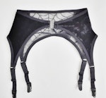 Black velvet & spiderweb mesh suspender belt. High waist see thru burlesque 4 clip garter. Handmade to order gothic lingerie. Thumbnail # 173070