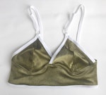 Green velvet KALI bralette. Soft velvet lounge wear. Wire free, natural shape bra top. Handmade to order lingerie in your size. Thumbnail # 173077