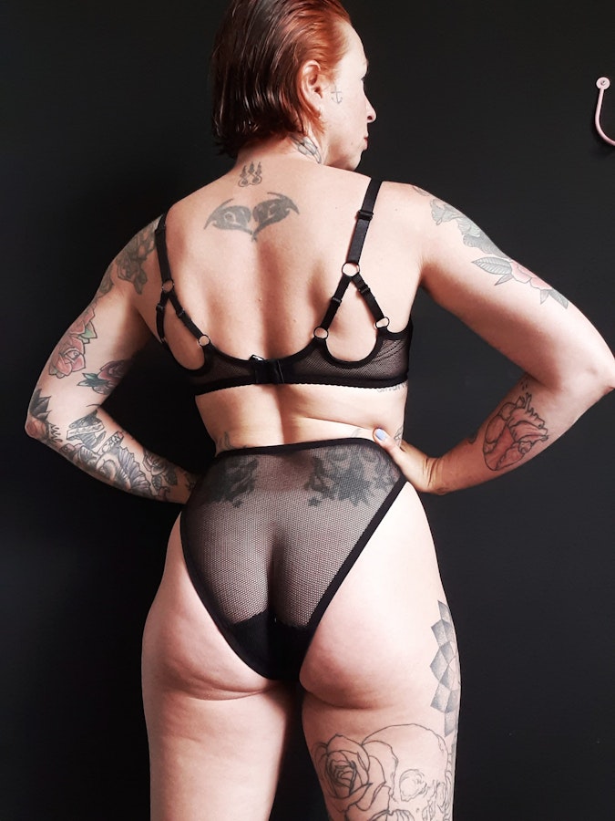 Black mesh FLOOZY sheer open knickers. High leg see thru cut out high waisted panties. Handmade to order sexy lingerie Image # 173091