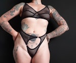 Black mesh FLOOZY sheer open knickers. High leg see thru cut out high waisted panties. Handmade to order sexy lingerie Thumbnail # 173092