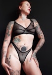 Black sheer FLOOZY soft cup mesh bra. Strappy retro wire free see thru bralette. Handmade to order sexy lingerie. Custom sizing. Thumbnail # 173097