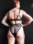 Black sheer FLOOZY soft cup mesh bra. Strappy retro wire free see thru bralette. Handmade to order sexy lingerie. Custom sizing. Thumbnail # 173099