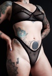 Black mesh VENUS thong. See thru high waist cheeky V cut underwear. Handmade to order sheer sexy lingerie. Thumbnail # 173117