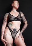 Black mesh VENUS thong. See thru high waist cheeky V cut underwear. Handmade to order sheer sexy lingerie. Thumbnail # 173118
