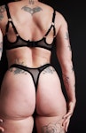 Black mesh VENUS thong. See thru high waist cheeky V cut underwear. Handmade to order sheer sexy lingerie. Thumbnail # 173120