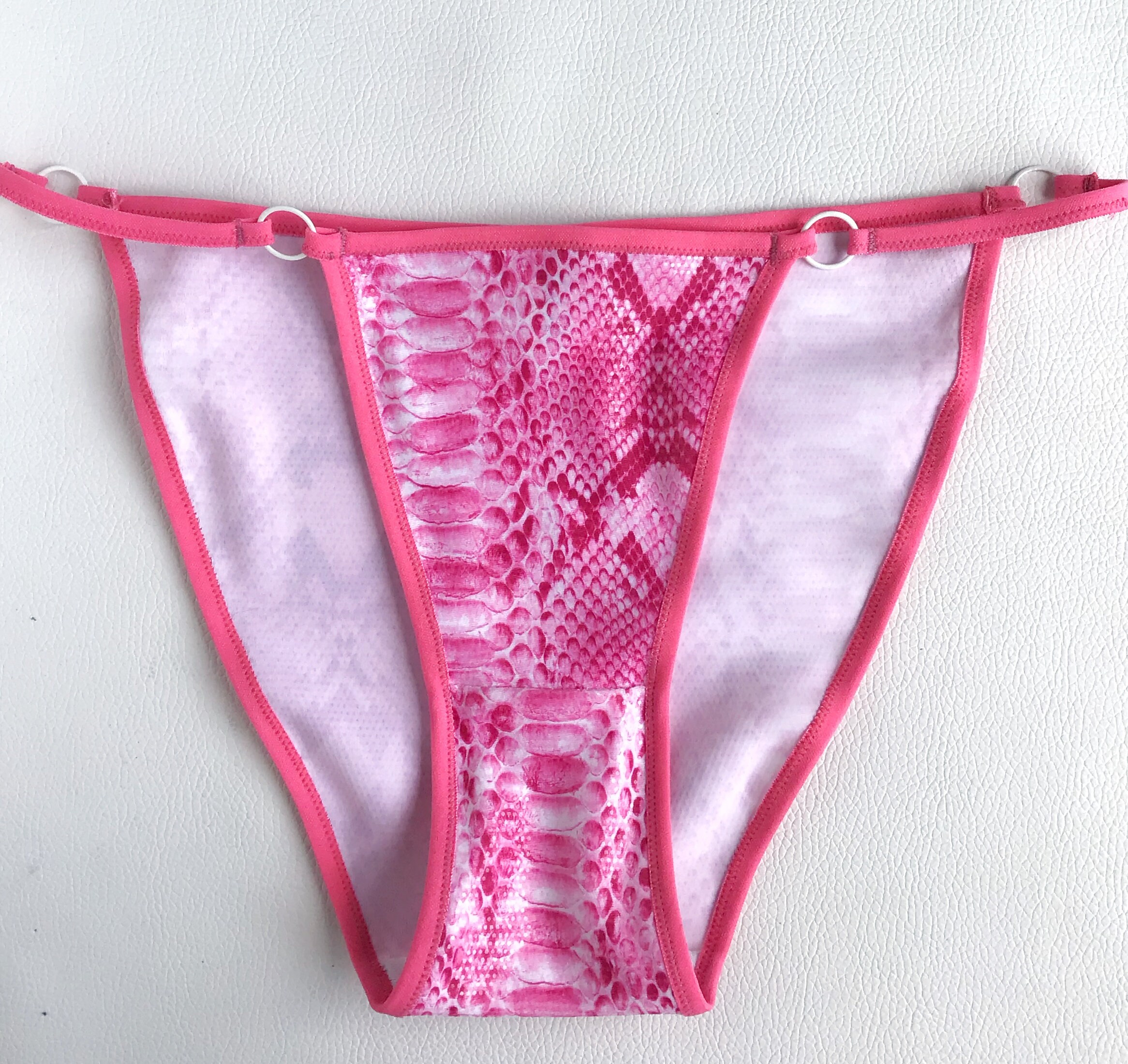 Hot pink snake knickers. High cut full coverage retro panties. Barbie pink underwear. Sexy handmade to order lingerie. photo