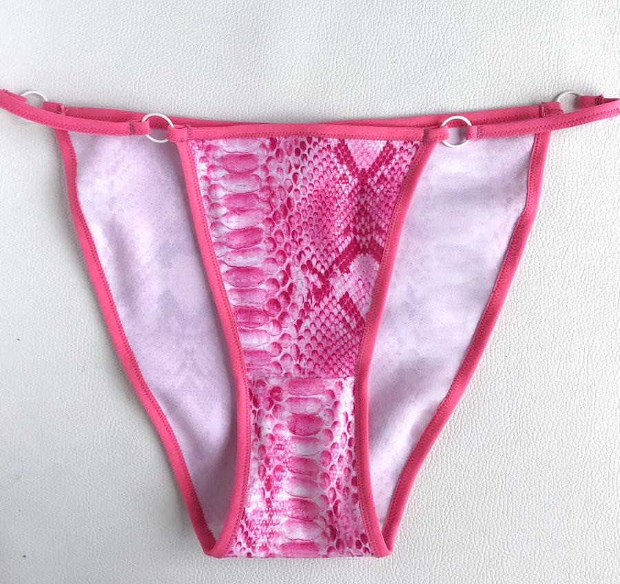 Hot pink snake knickers. High cut full coverage retro panties. Barbie pink underwear. Sexy handmade to order lingerie. Image # 173124