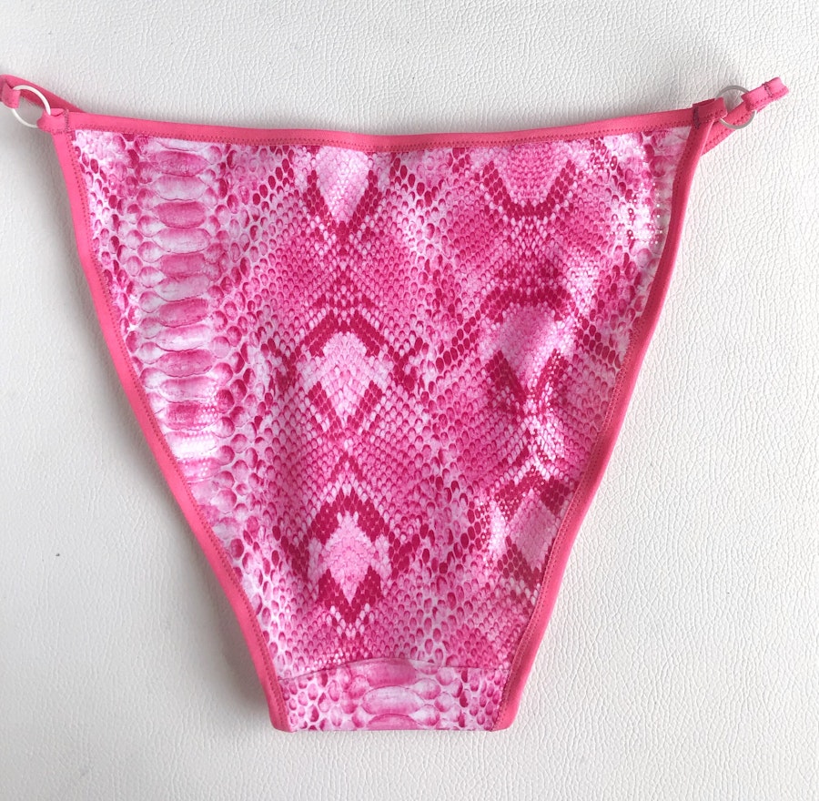 Hot pink snake knickers. High cut full coverage retro panties. Barbie pink underwear. Sexy handmade to order lingerie. Image # 173127