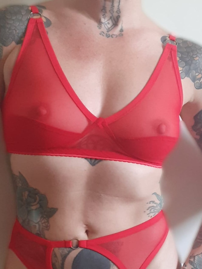 Red sheer FLOOZY mesh bra. Strappy retro soft cup & wire free see thru bralette. Handmade to order sexy lingerie. Custom sizing. Image # 173145