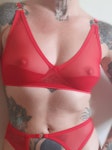 Red sheer FLOOZY mesh bra. Strappy retro soft cup & wire free see thru bralette. Handmade to order sexy lingerie. Custom sizing. Thumbnail # 173145