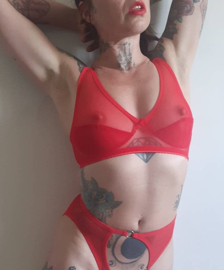 Red sheer FLOOZY mesh bra. Strappy retro soft cup & wire free see thru bralette. Handmade to order sexy lingerie. Custom sizing. Image # 173146