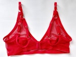 Red sheer FLOOZY mesh bra. Strappy retro soft cup & wire free see thru bralette. Handmade to order sexy lingerie. Custom sizing. Thumbnail # 173147