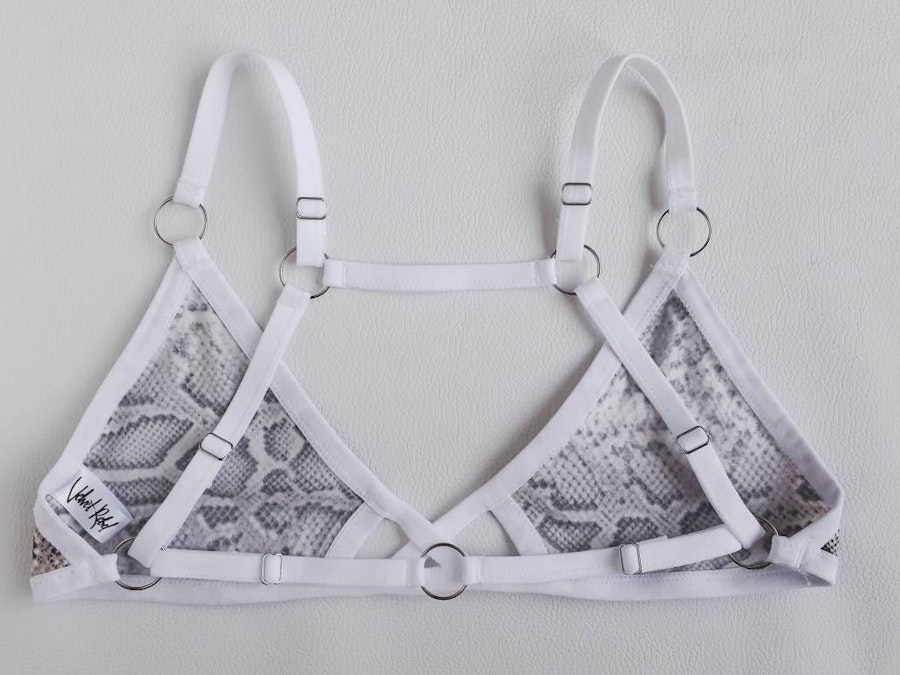 White snake LOVESICK lingerie set. Strappy soft cup bra & high hip thong woman’s underwear. Handmade to order in your size Image # 173159