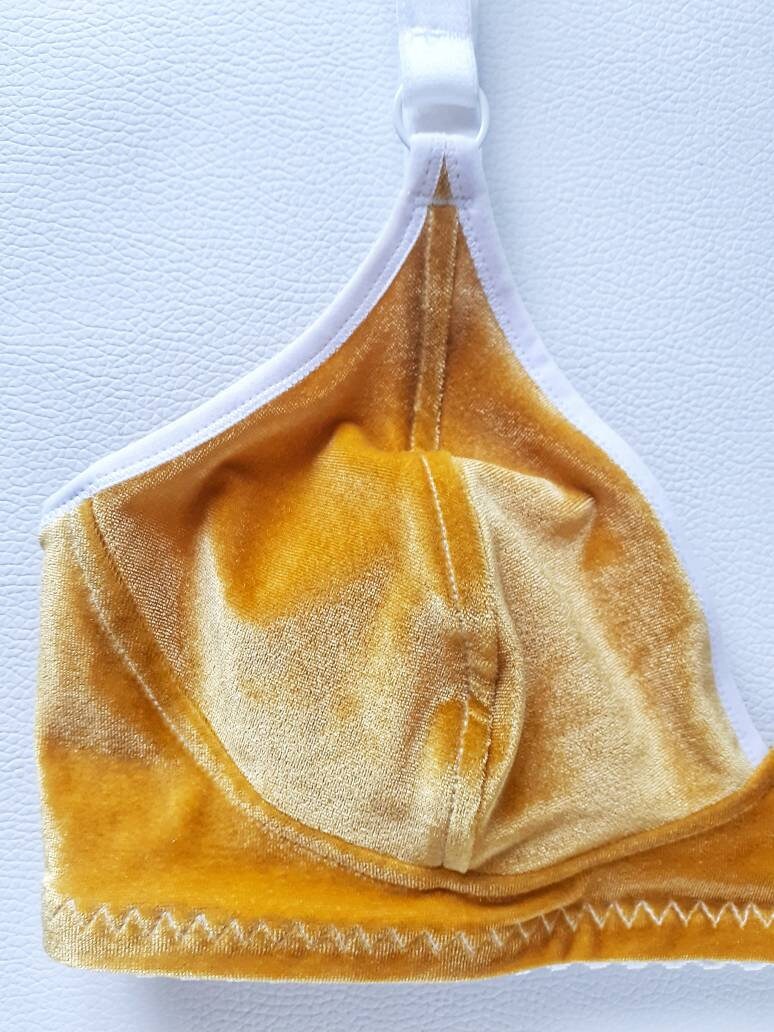 Honeycomb velvet TOUCH bra. Soft cup, underwire free. Natural shape for all day comfort. Handmade to order lingerie in your size. photo
