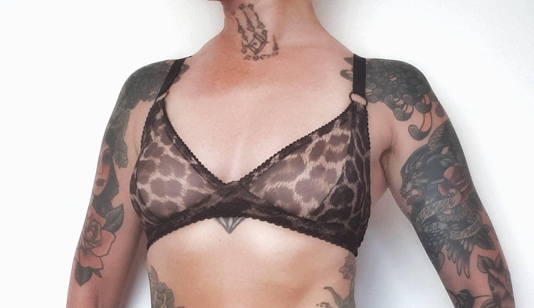 Leopard sheer TOUCH bra. Patterned see thru mesh, soft cup underwire free for comfort & natural shape. Handmade to order in your size. photo
