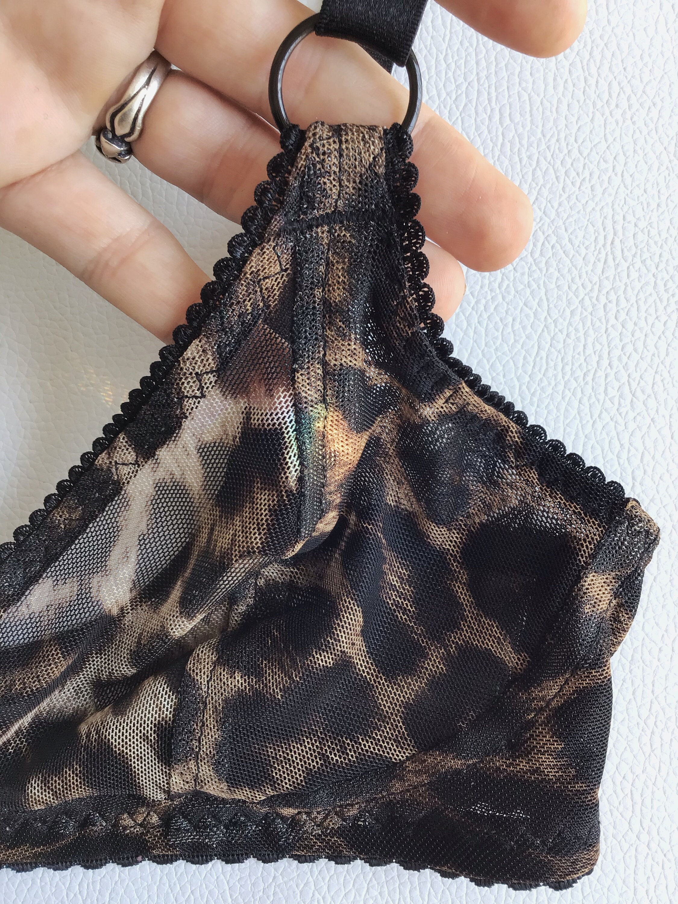 Leopard sheer TOUCH bra. Patterned see thru mesh, soft cup underwire free for comfort & natural shape. Handmade to order in your size. photo
