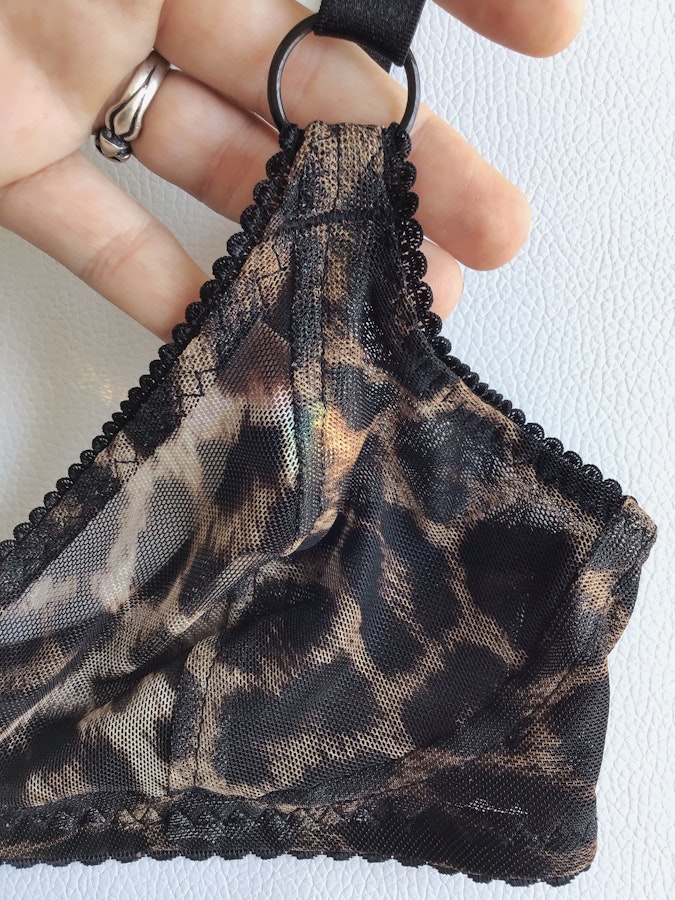 Leopard sheer TOUCH bra. Patterned see thru mesh, soft cup underwire free for comfort & natural shape. Handmade to order in your size. Image # 173202
